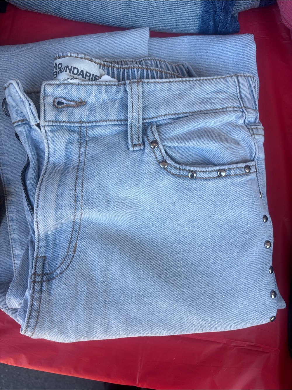 No Boundaries Light Blue Skinny Jeans with Stud Accents